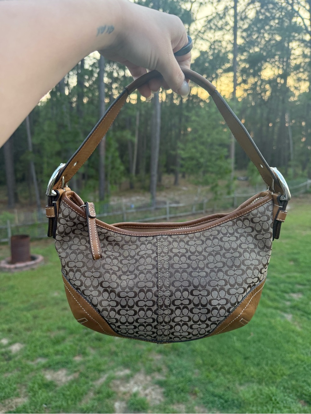 Coach Tan & Brown Signature Canvas Shoulder Bag
